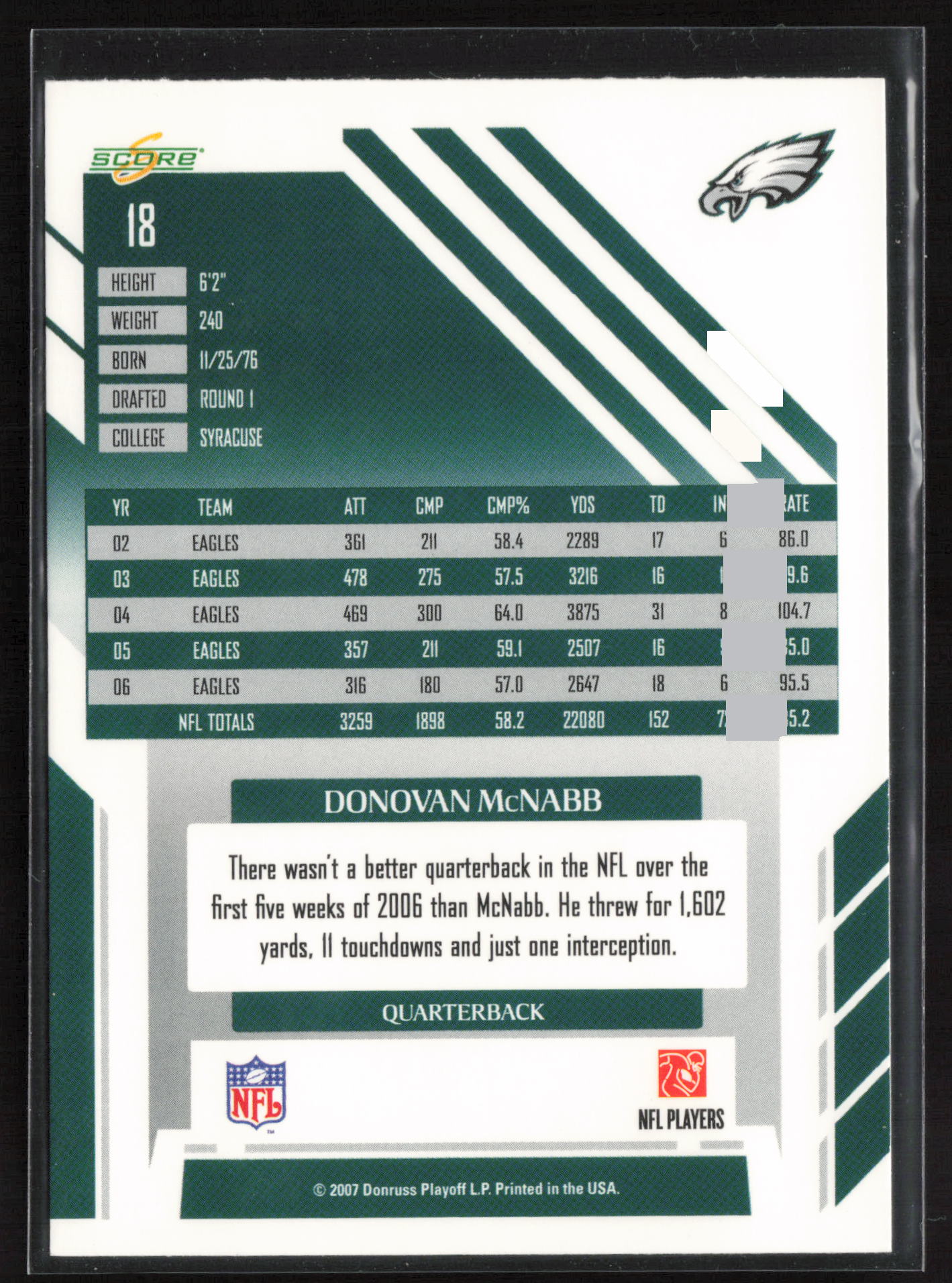 2007 Score #18 Donovan McNabb