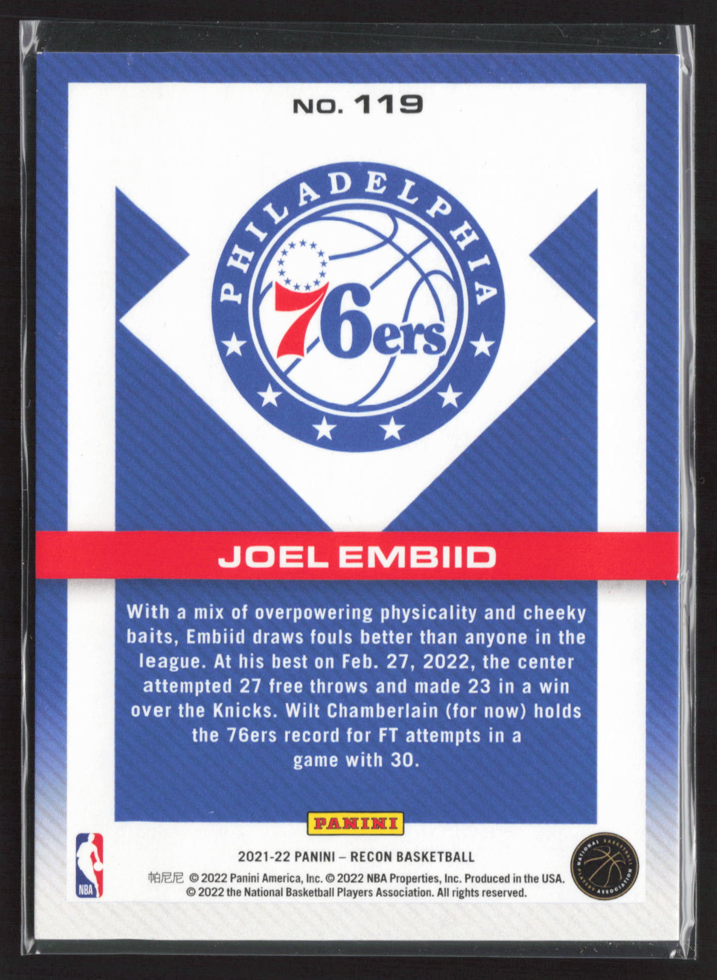 2021-22 Panini Recon #119 Joel Embiid Holo Bronze #/299