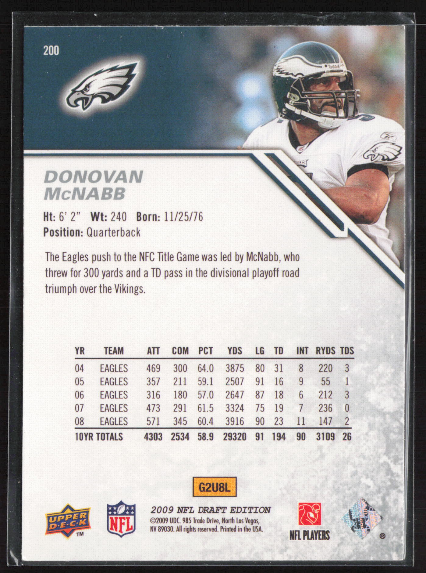 2009 Upper Deck Draft Edition #200 Donovan McNabb