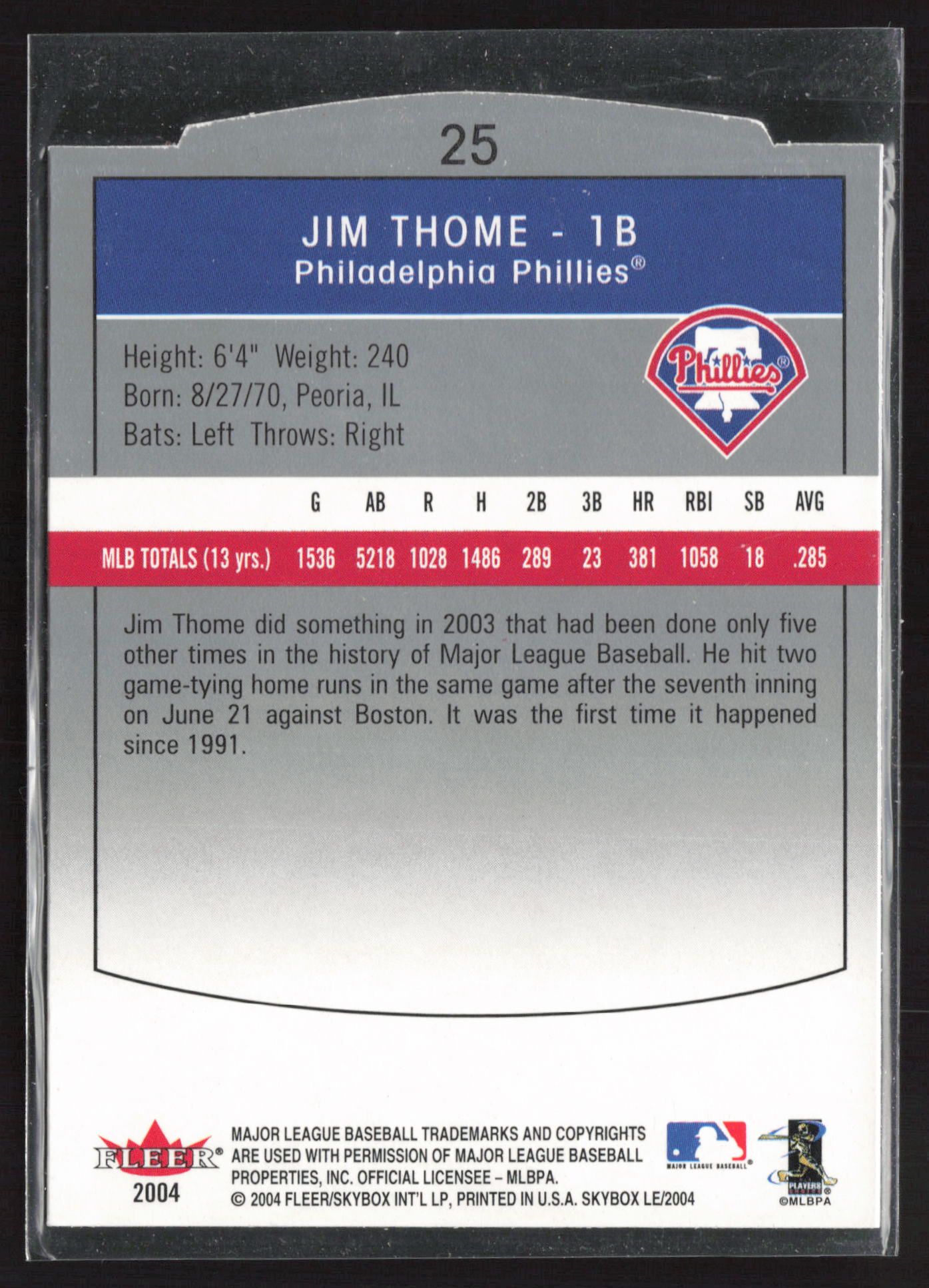 2004 SkyBox LE #25 Jim Thome Retail