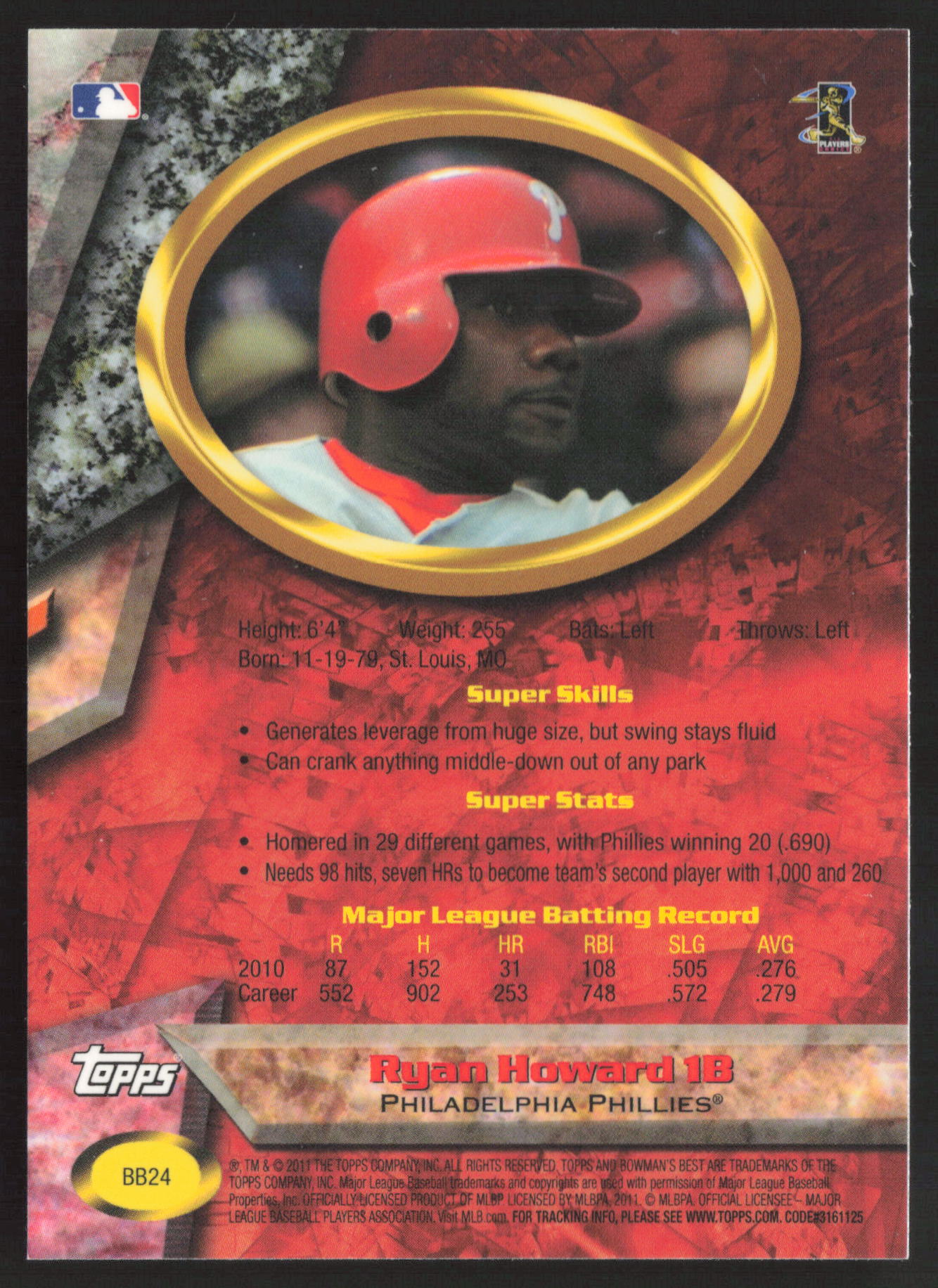 2011 Bowman #BB24 Ryan Howard Bowman's Best