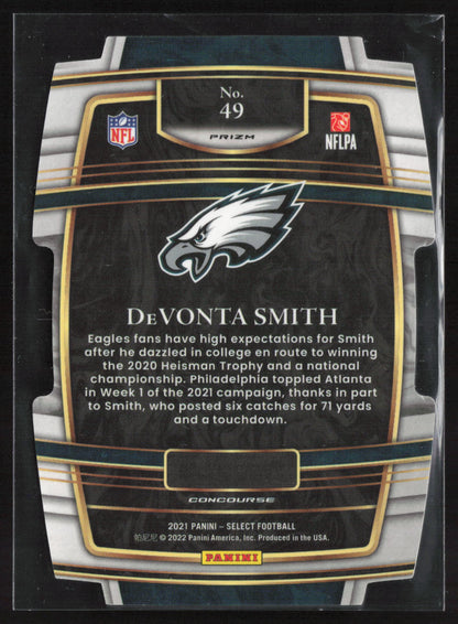 2021 Panini Select #49 DeVonta Smith Green and Yellow Prizm Die Cut