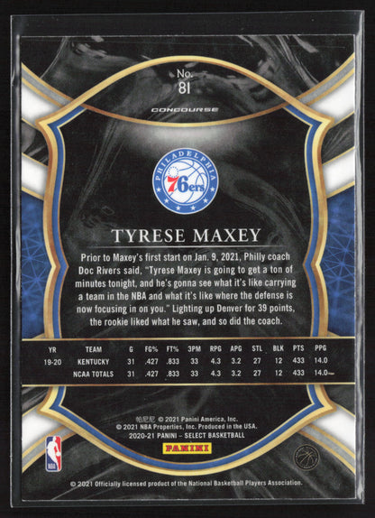 2020-21 Panini Select #81 Tyrese Maxey