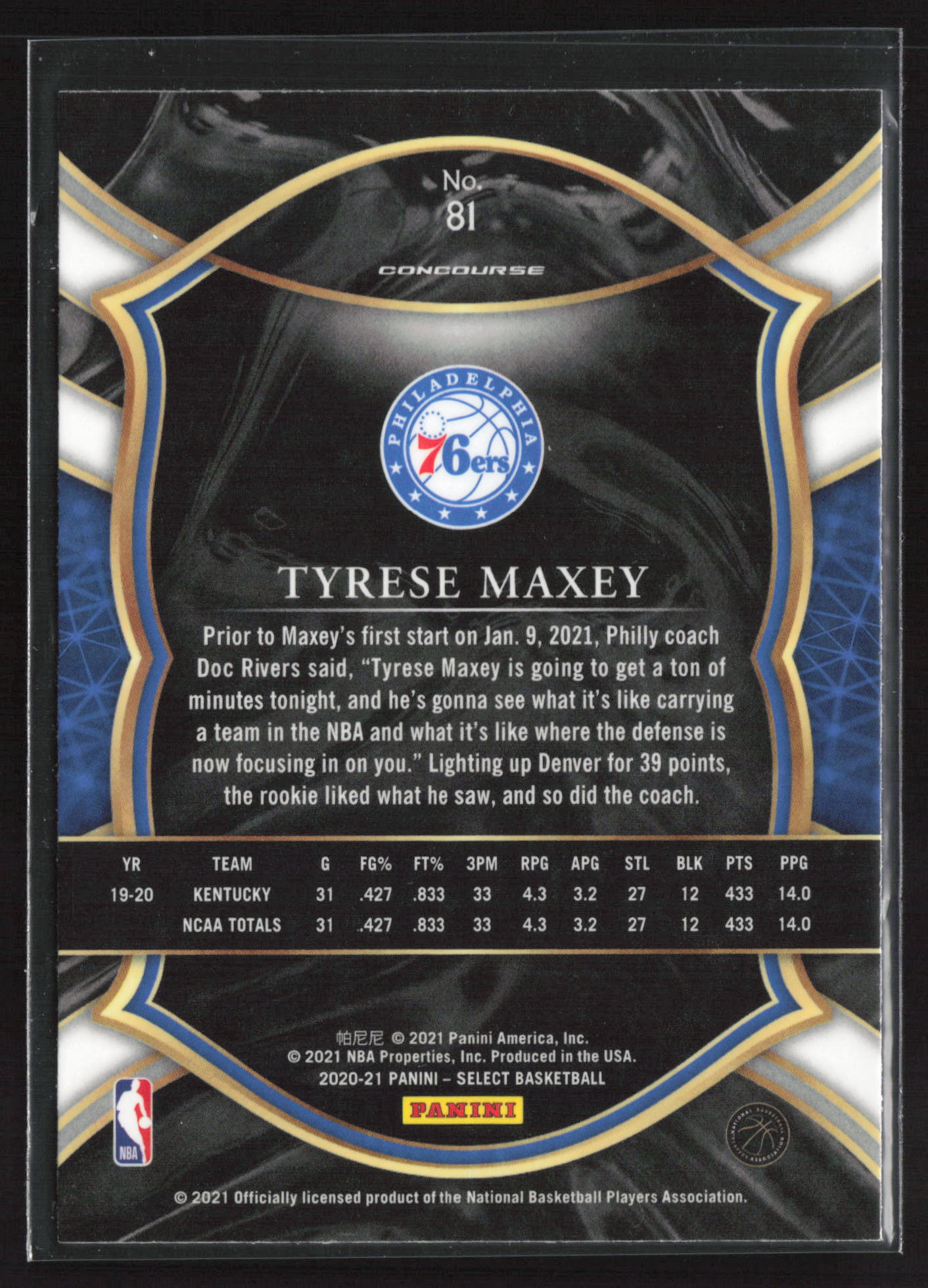 2020-21 Panini Select #81 Tyrese Maxey