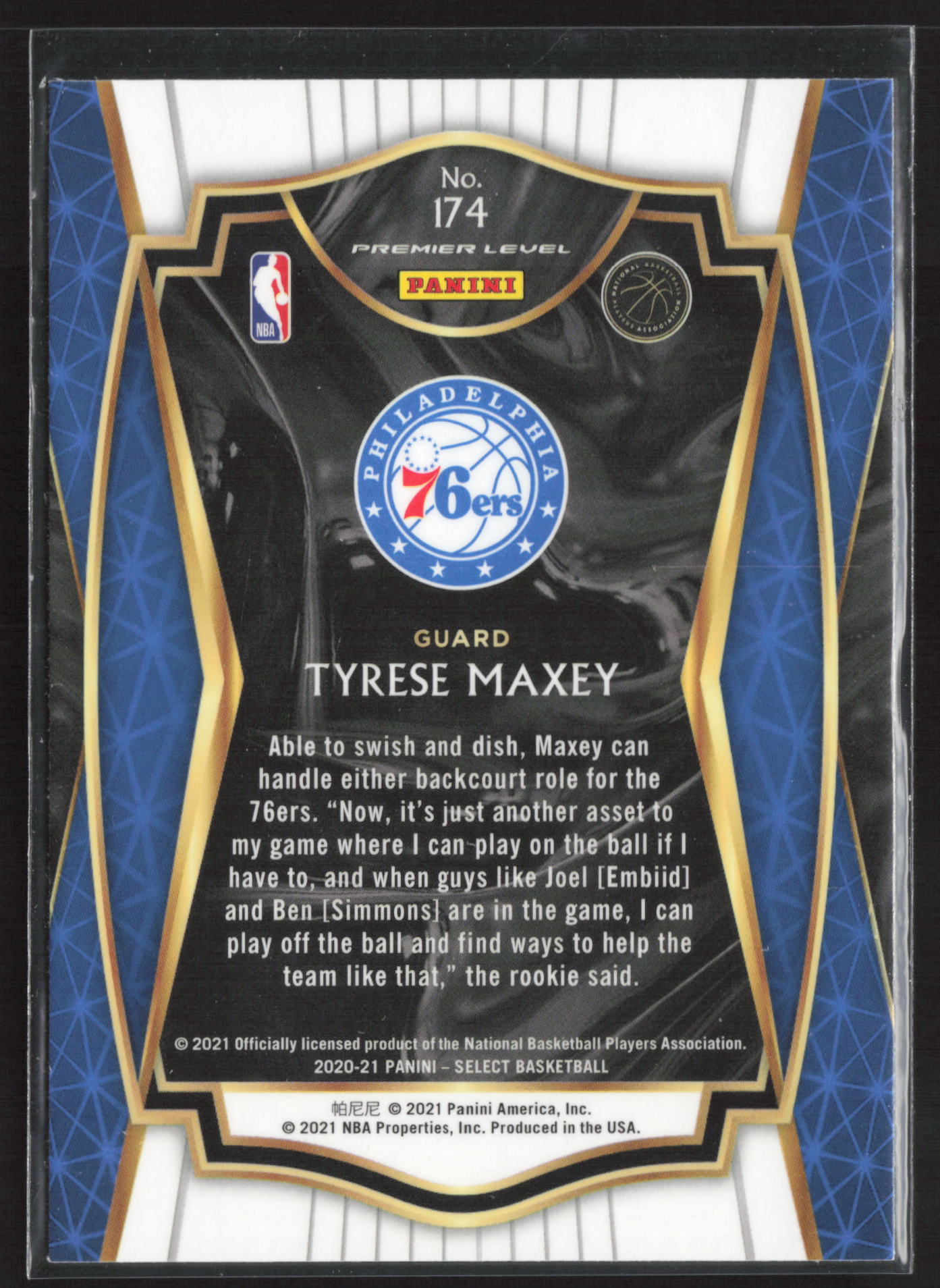 2020-21 Panini Select #174 Tyrese Maxey Blue