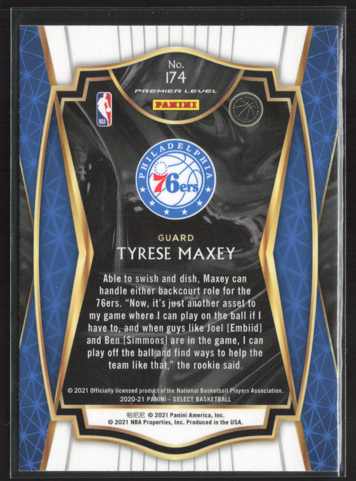 2020-21 Panini Select #174 Tyrese Maxey