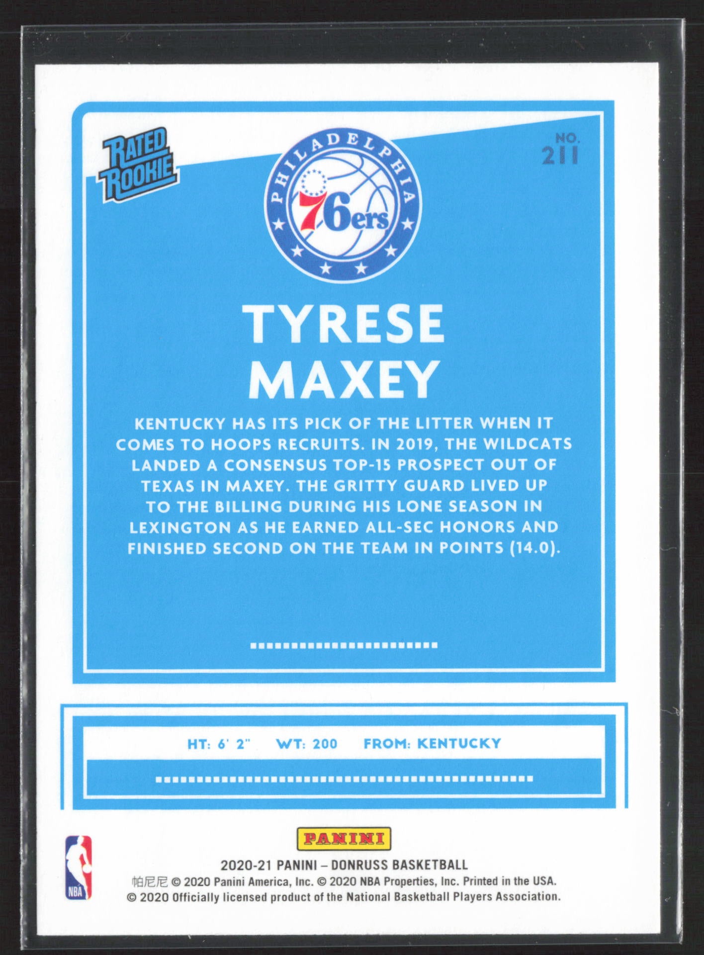 2020-21 Donruss #211 Tyrese Maxey