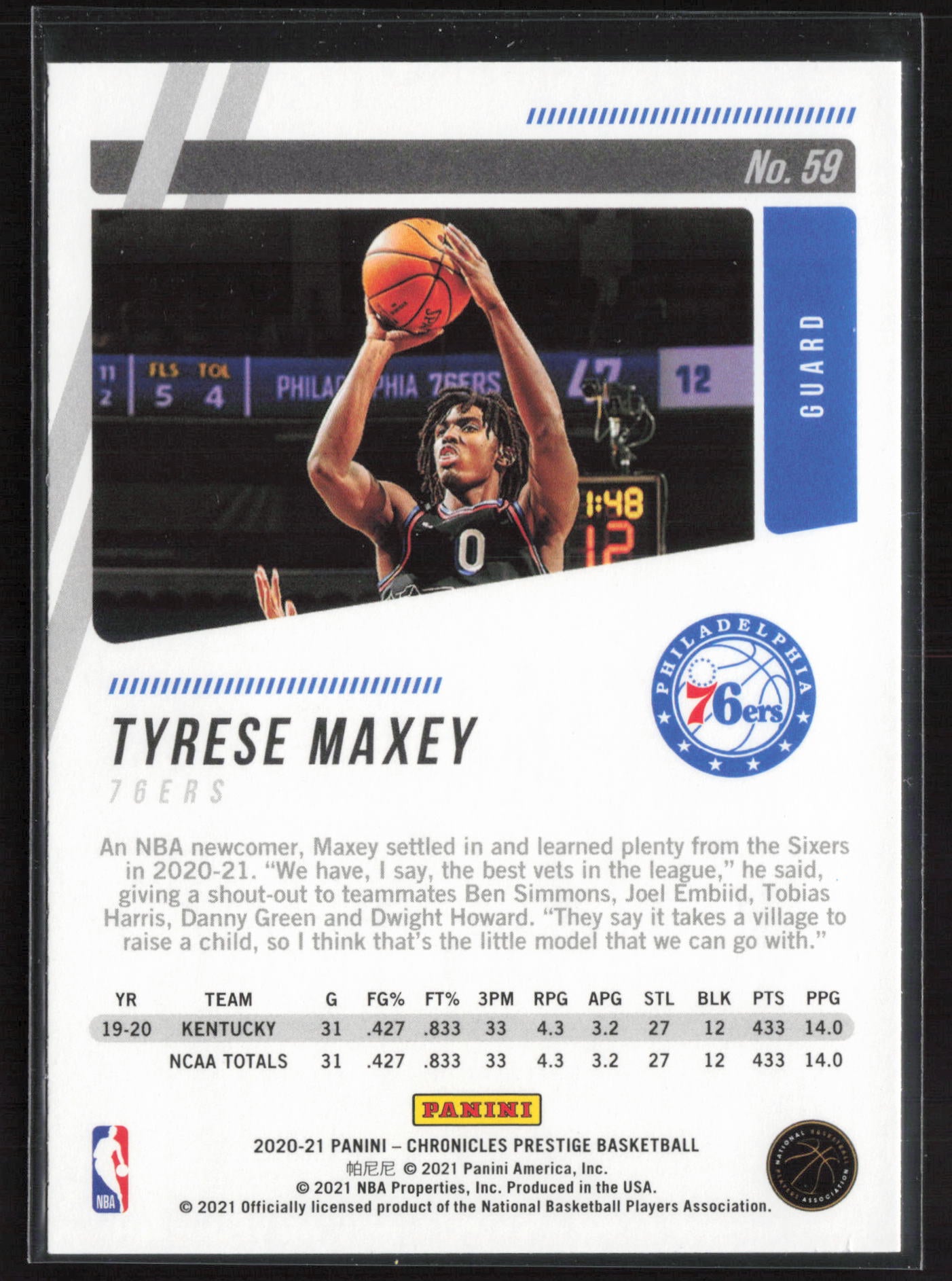 2020-21 Panini Chronicles #59 Tyrese Maxey