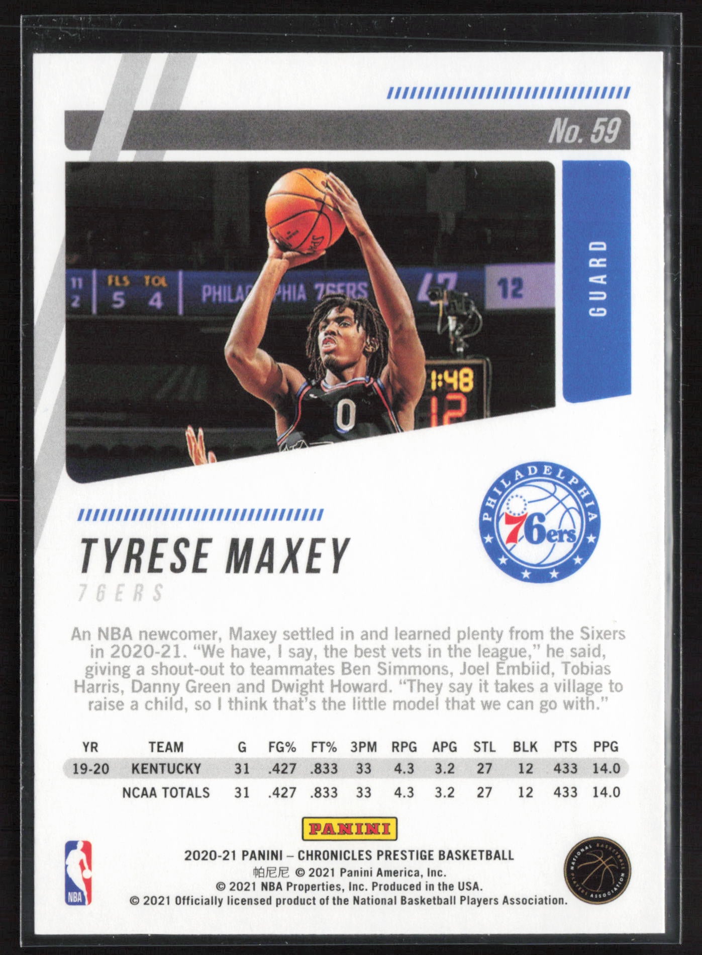 2020-21 Panini Chronicles #59 Tyrese Maxey