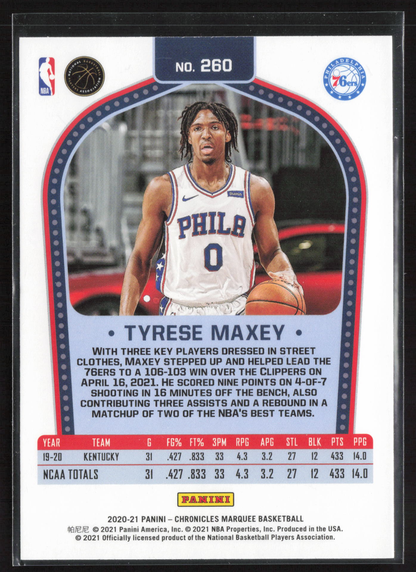 2020-21 Panini Chronicles #260 Tyrese Maxey