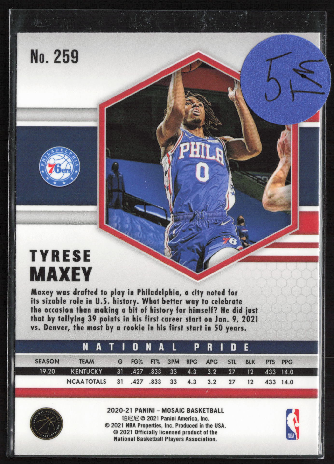 2020-21 Panini Mosaic #259 Tyrese Maxey Mosaic