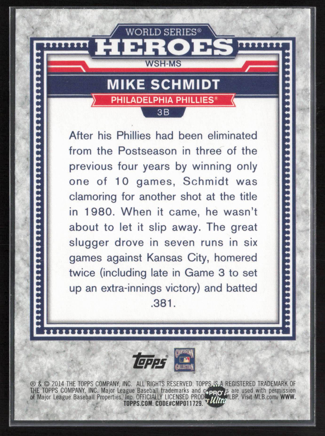 2014 Topps Update #WSH-MS Mike Schmidt World Series Heroes