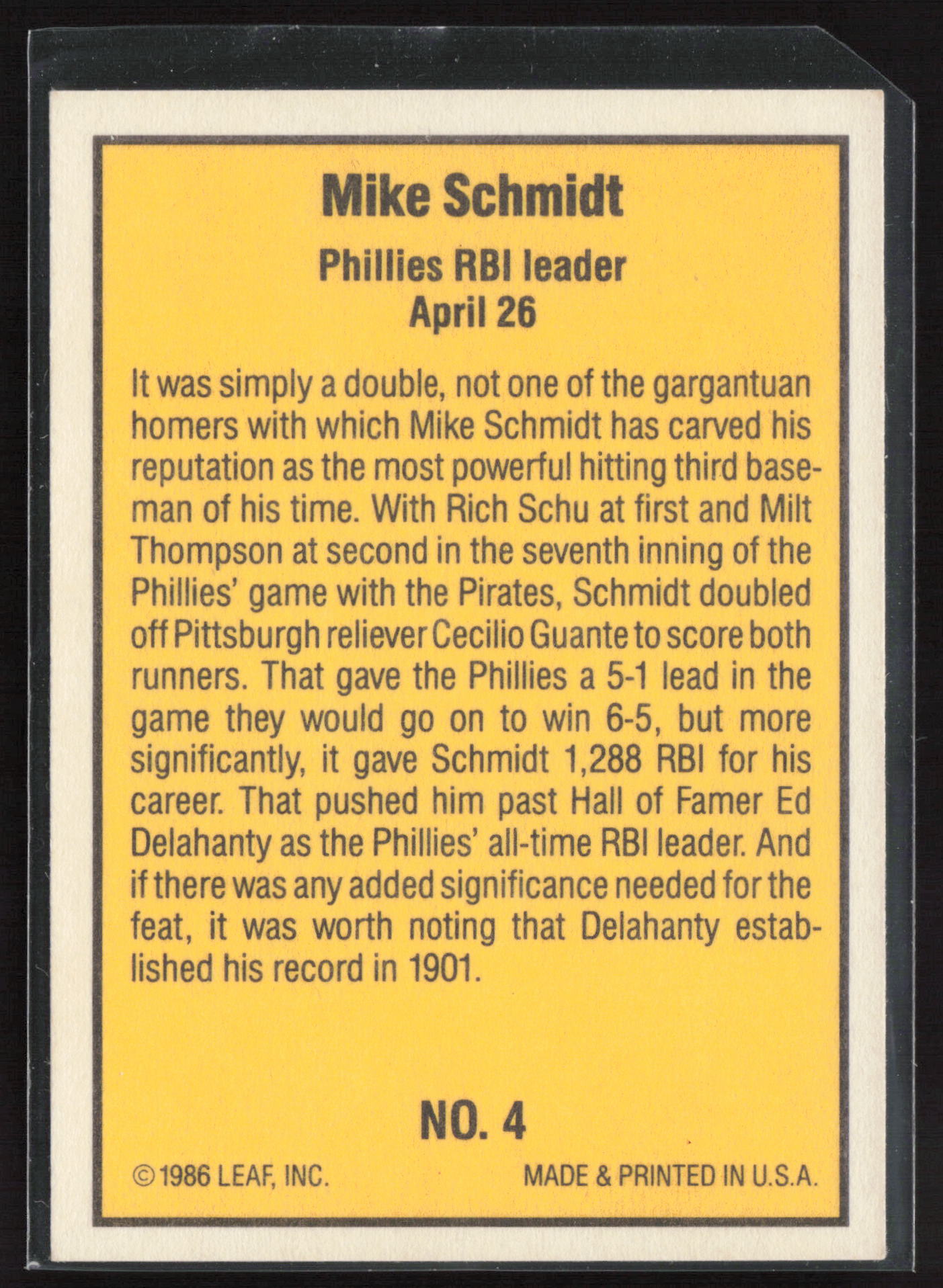 1986 Donruss Highlights #4 Mike Schmidt