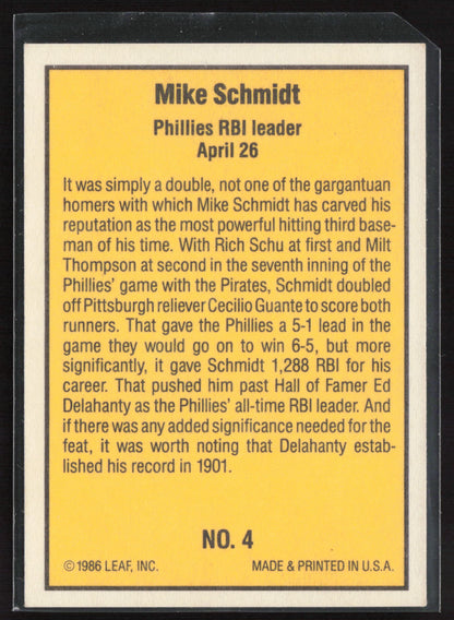 1986 Donruss Highlights #4 Mike Schmidt