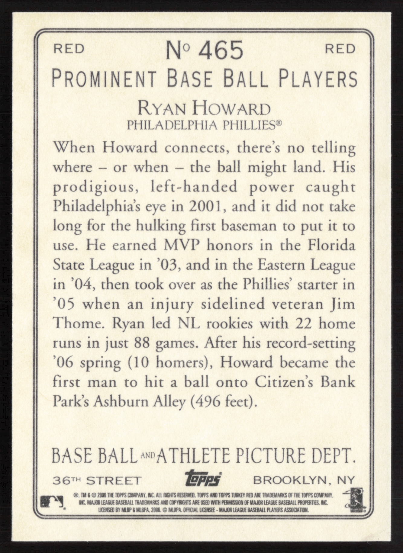 2006 Topps Turkey Red #465 Ryan Howard Red