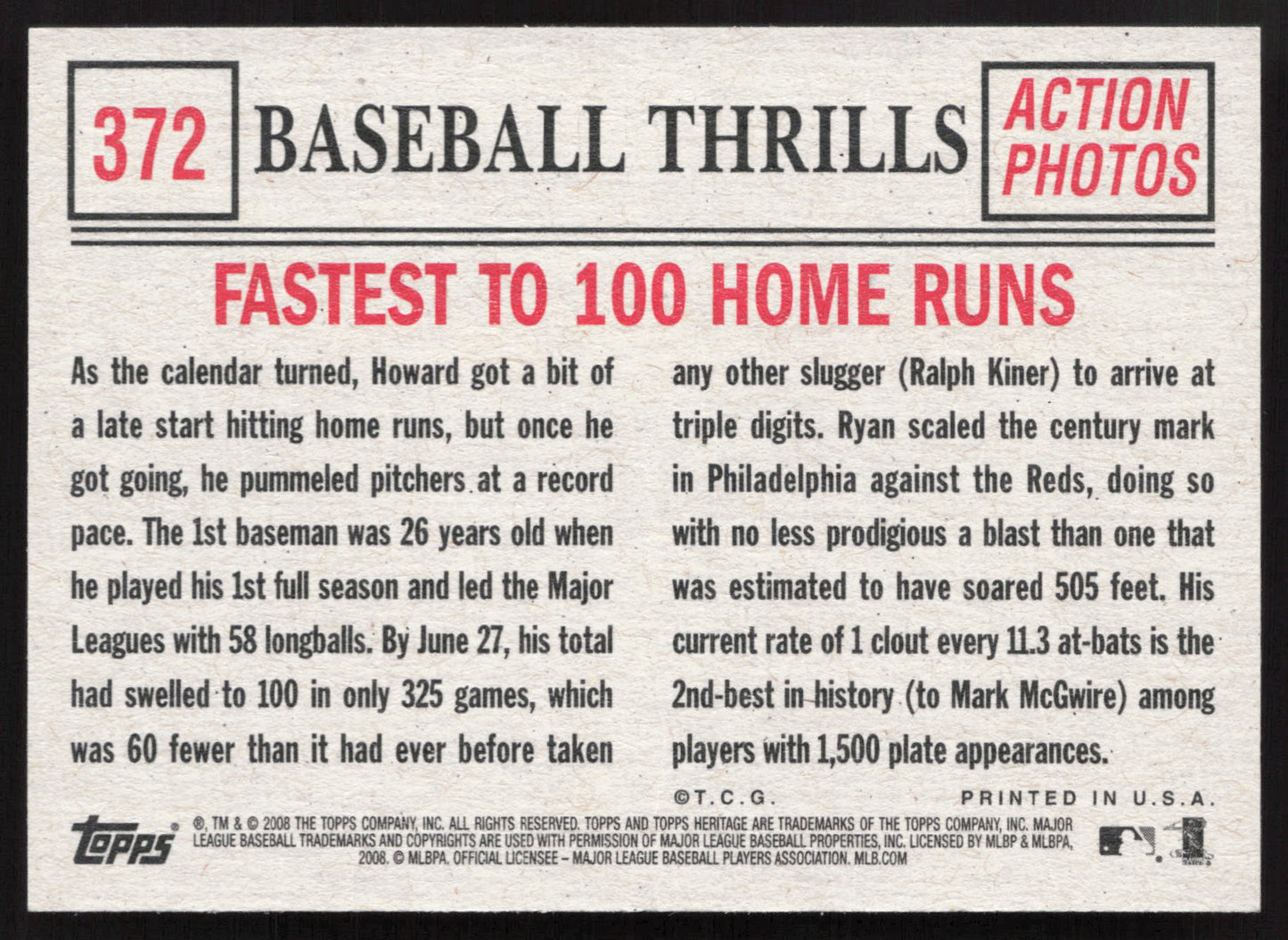 2008 Topps Heritage #372 Fastest to 100 HRs