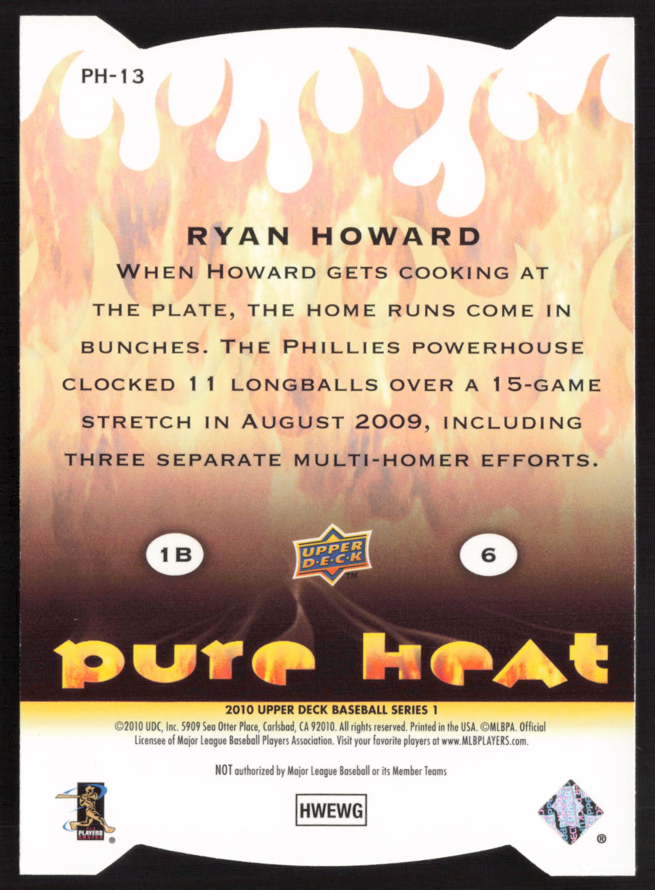 2010 Upper Deck #PH-13 Ryan Howard Pure Heat