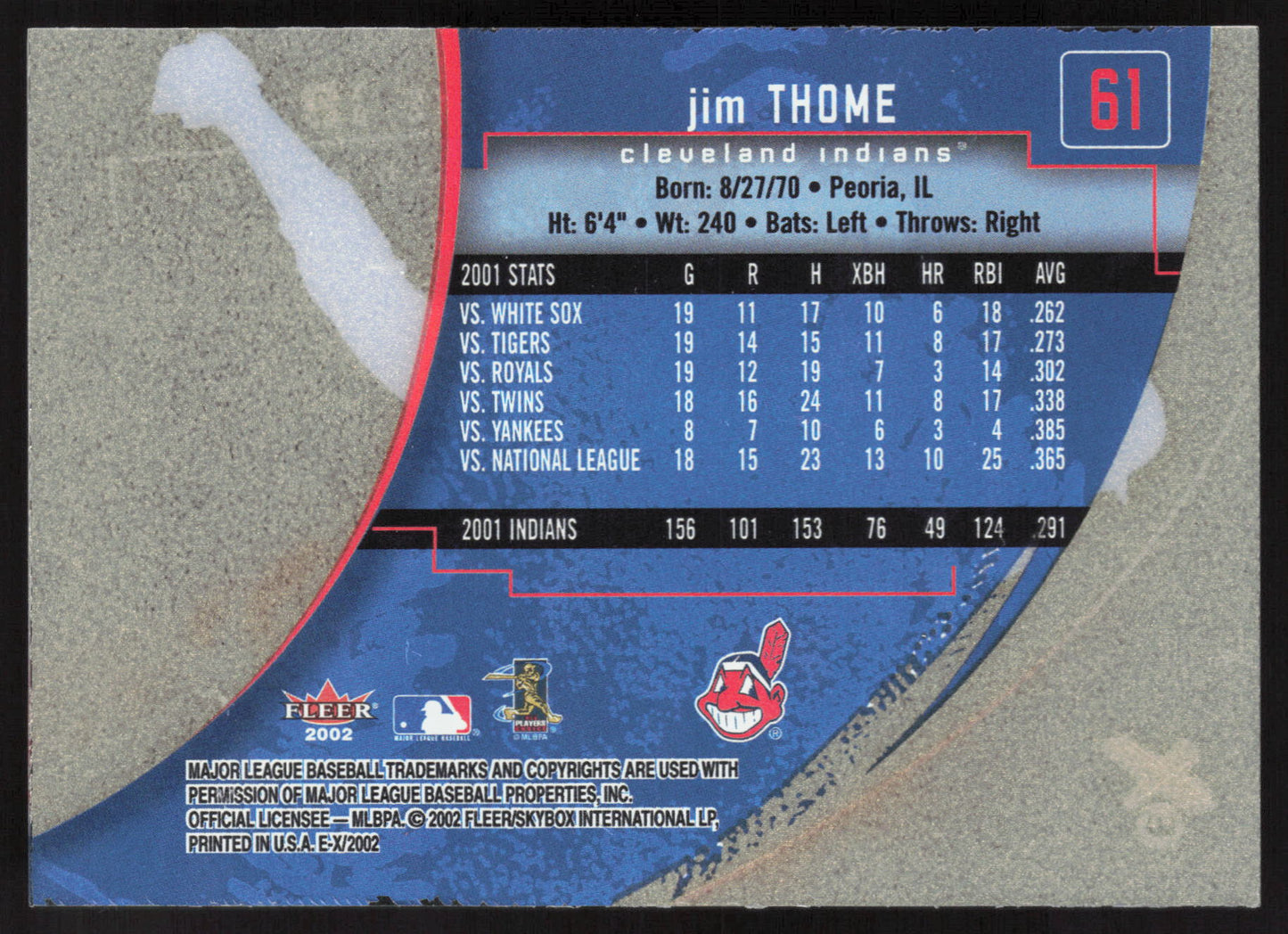 2002 Fleer E-X #61 Jim Thome