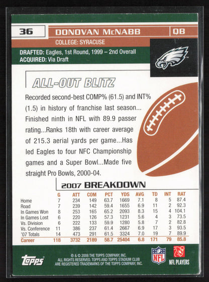 2008 Stadium Club #36 Donovan McNabb