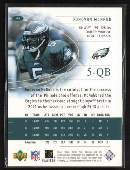 2002 Upper Deck Honor Roll #43 Donovan McNabb