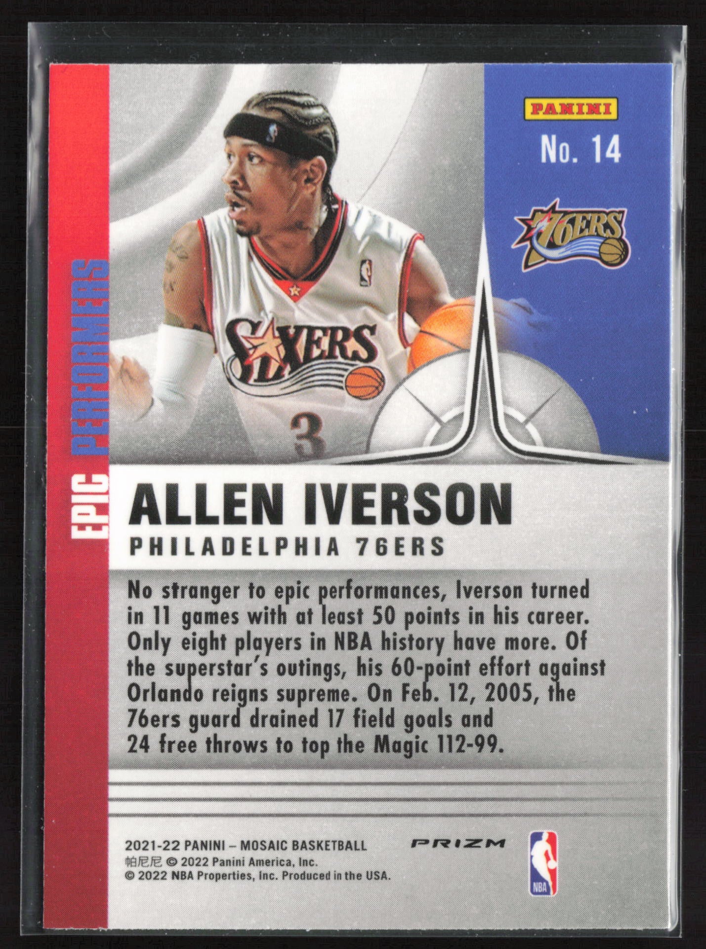 2021-22 Panini Mosaic #14 Allen Iverson Epic Performers Mosaic