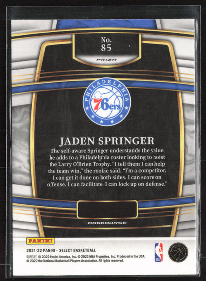 2021-22 Panini Select #85 Jaden Springer Silver Prizms